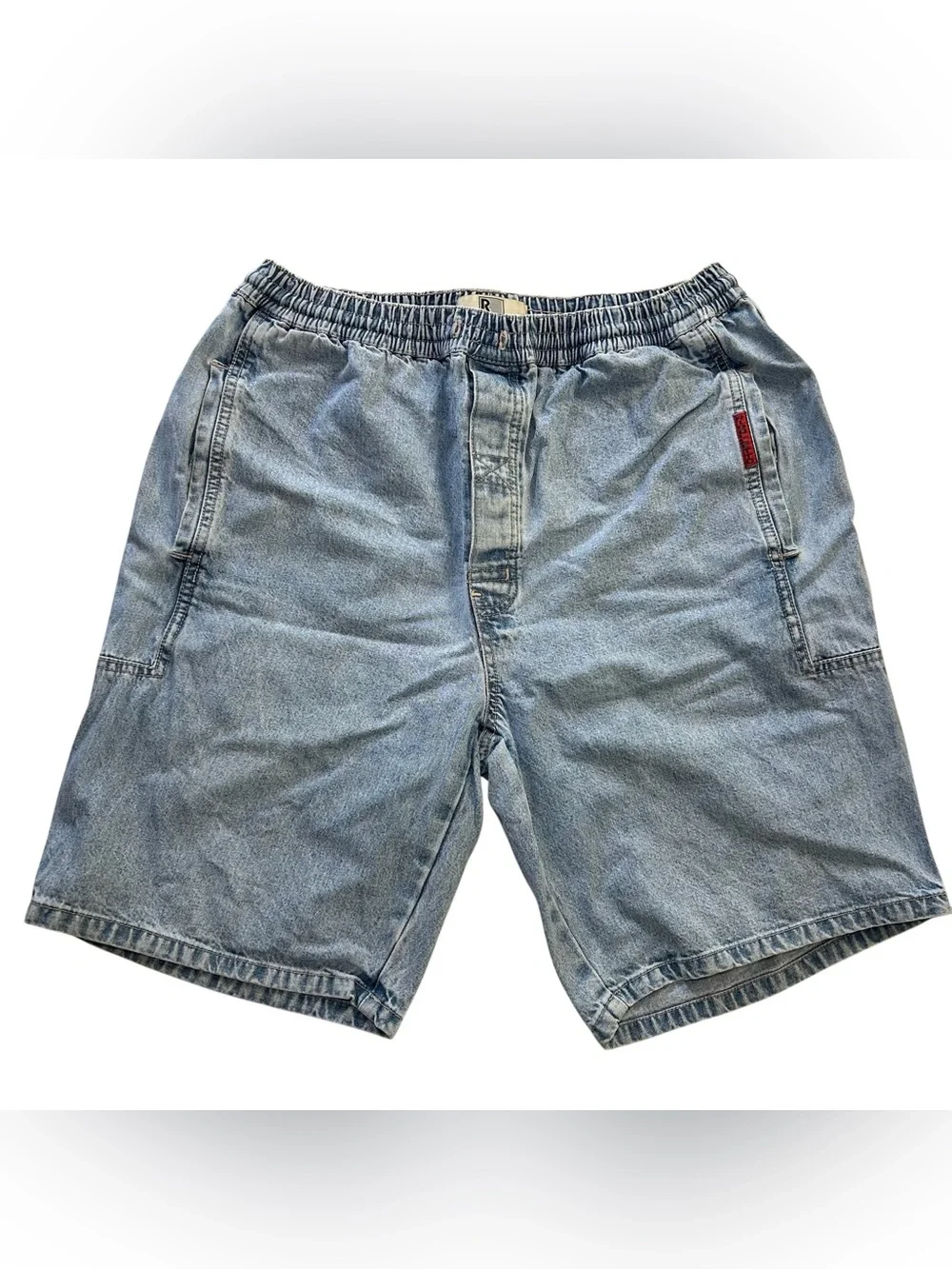 Vintage 90s Rigolletto Light Wash Elastic Waist Denim Shorts Men’s Jorts Sz L 9”
